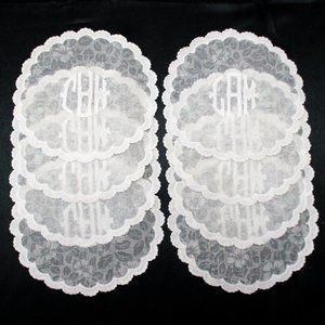 8 White Linen Cocktail Tumbler Doilies Monogrammed